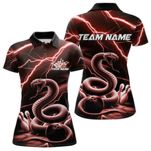Load image into Gallery viewer, Custom Black And Red Thunder Lightning Snake Bowling Polo Shirts For Women, Team Outfits IPHW8649