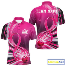 Load image into Gallery viewer, Custom Pink Ribbon Breast Cancer Awareness Bowling Polo Shirt For Men, Hope Bowling Shirt IPHW11333