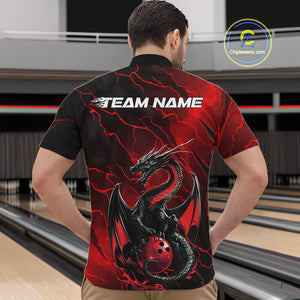 Custom Red Lightning Dragon Bowling Quarter-Zip Shirt For Men, Dragon Bowling Team Jersey IPHW9901