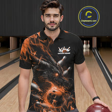 Load image into Gallery viewer, Custom Black And Orange Flame Dragon Bowling Men Polo Shirt, Dragon Bowling League Shirt IPHW10275