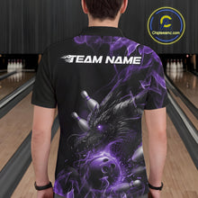 Load image into Gallery viewer, Custom Black And Purple Flame Dragon Bowling Men Polo Shirt, Dragon Bowling League Shirt IPHW10276