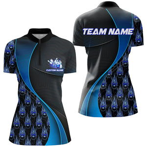 Flame Bowling Ball Pattern Custom Bowling Shirts For Women, Bowling Team Jerseys | Blue IPHW6495