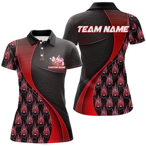Flame Bowling Ball Pattern Custom Bowling Shirts For Women, Bowling Team Jerseys | Red IPHW6497