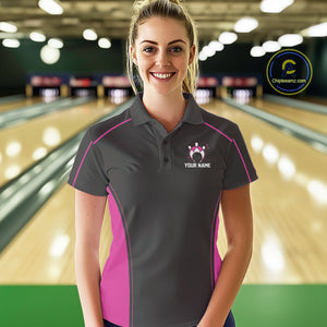 Custom Black And Pink Classic Bowling Team Polo Shirt For Women, Bowling League Shirt IPHW9915
