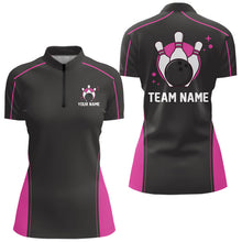 Load image into Gallery viewer, Custom Black And Pink Classic Bowling Team Women Quarter-Zip Shirt, Bowling League Shirt IPHW9915