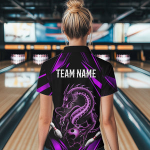 Custom Black And Purple Dragon Women Bowling Quarter-Zip Shirt, Dragon Bowling League Shirt IPHW8673