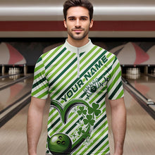 Load image into Gallery viewer, Custom Saint Patricks Day Heart Bowling Quarter-Zip Shirt For Men, Lucky Bowling Team League Shirt IPHW8683
