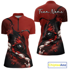 Load image into Gallery viewer, Custom Red Butterfly Bowling Women Quarter-Zip Shirts, Team Tournament Bowlers Outfit IPHW11041