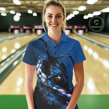 Load image into Gallery viewer, Custom Blue Butterfly Bowling Women Polo Shirts, Team Tournament Bowlers Outfit IPHW11042
