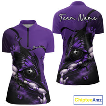 Load image into Gallery viewer, Custom Purple Butterfly Bowling Women Quarter-Zip Shirts, Team Tournament Bowlers Outfit IPHW11043