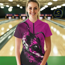 Load image into Gallery viewer, Custom Pink Butterfly Bowling Women Quarter-Zip Shirts, Team Tournament Bowlers Outfit IPHW11044