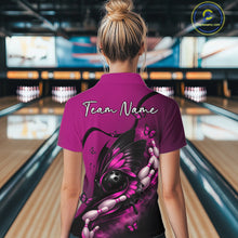 Load image into Gallery viewer, Custom Pink Butterfly Bowling Women Quarter-Zip Shirts, Team Tournament Bowlers Outfit IPHW11044