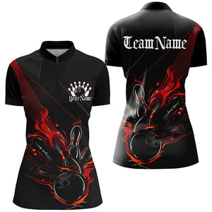Custom Bowling Uniforms Black And Red Bowling Flame Shirts For Women Bowling Team Jerseys IPHW7204