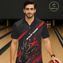 Load image into Gallery viewer, Custom Black And Red Flame Bowling Men Hawaiian Shirts, Bowling Team Bowling League Shirts IPHW7210