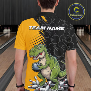 Custom Funny Dinosaur Bowling Polo Shirt For Men, Dinosaur Bowling Team Jerseys IPHW9928