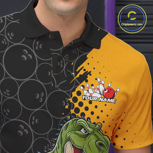 Custom Funny Dinosaur Bowling Polo Shirt For Men, Dinosaur Bowling Team Jerseys IPHW9928
