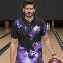 Load image into Gallery viewer, Custom Purple Flame Eagle Bowling Polo Shirts For Men, Ealge Bowling Team Shirt With Name IPHW8448