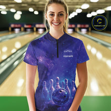 Load image into Gallery viewer, Custom Purple And Blue Galaxy Bowling Shirts For Women, Sparkling Sky Bowling Jerseys IPHW10530