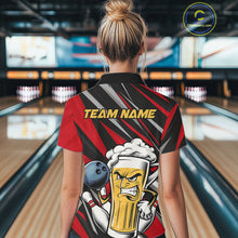 Load image into Gallery viewer, Custom Funny Red Bowling Jerseys Bowling And Beer Women Polo Shirts, Bowling Jerseys IPHW10532