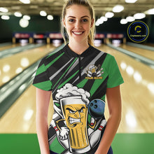 Load image into Gallery viewer, Custom Funny Green Bowling Jerseys Bowling And Beer Women Shirts, Bowling Jerseys IPHW10534