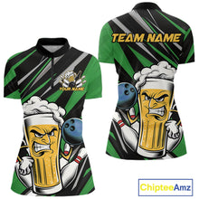 Load image into Gallery viewer, Custom Funny Green Bowling Jerseys Bowling And Beer Women Shirts, Bowling Jerseys IPHW10534