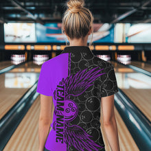 Load image into Gallery viewer, Black And Purple Custom Bowling Ball And Wings Womens Quarter-Zip Shirts, Team Uniform IPHW8693