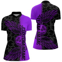 Load image into Gallery viewer, Black And Purple Custom Bowling Ball And Wings Womens Quarter-Zip Shirts, Team Uniform IPHW8693