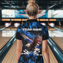 Load image into Gallery viewer, Custom Blue Flame US Eagle Bowling Women Quarter-Zip Shirts, Patriotic Bowling Shirt IPHW8936