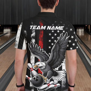 Custom Red Line American Flag Eagle Bowling Men Polo Shirt, Patriotic US Bowling Shirt IPHW8939