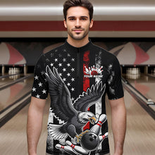 Load image into Gallery viewer, Custom Red Line American Flag Eagle Bowling Men Quarter-Zip Shirt, Patriotic US Bowling Shirt IPHW8939