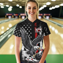 Load image into Gallery viewer, Custom Red Line American Flag Eagle Bowling Women Quarter-Zip Shirt, Patriotic Bowling IPHW8939
