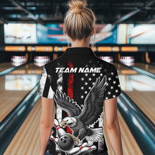 Load image into Gallery viewer, Custom Red Line American Flag Eagle Bowling Women Quarter-Zip Shirt, Patriotic Bowling IPHW8939