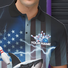 Load image into Gallery viewer, Custom American Flag Shark Bowling Men Polo Shirt, Patriotic Shark Bowling Jerseys IPHW8944