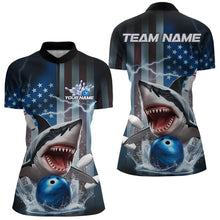 Load image into Gallery viewer, Custom American Flag Shark Bowling Women Quarter-Zip Shirt, Patriotic Shark Bowling Jerseys IPHW8944