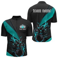 Load image into Gallery viewer, Custom Black And Blue Flame Duckpin Bowling Team Men Quarter-Zip Shirts, Duckpin Tournament Outfit IPHW8946