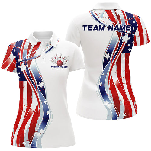 Custom American Flag Bowling Shirts For Women, Patriotic Bowling Team Jerseys For Bowlers IPHW6669