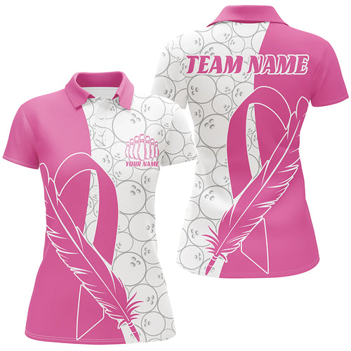 Feather Pink Ribbon Breast Cancer Custom Bowling Shirts For Women, Pink Bowling Jerseys IPHW6673