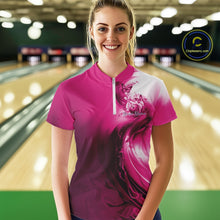 Load image into Gallery viewer, Custom Pink Butterfly Bowling Women Quarter-Zip Shirt, Ladies Bowling Team Outfits IPHW11355