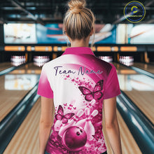 Load image into Gallery viewer, Custom Pink Butterfly Bowling Women Quarter-Zip Shirt, Ladies Bowling Team Outfits IPHW11355