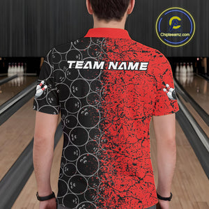 Custom Black And Red Splatter Bowling Ball Pattern Bowling Team Polo Shirts For Men IPHW9790