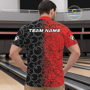 Custom Black And Red Splatter Bowling Ball Pattern Bowling Team Quarter-Zip Shirts For Men IPHW9790
