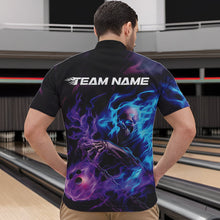 Load image into Gallery viewer, Custom Blue And Purple Flame Skull Bowling Quarter-Zip Shirts For Men, Fire Bowling Team Shirts IPHW8473