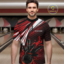 Load image into Gallery viewer, Custom Red Flame Bowling Jerseys For Men, Hexagon Bowling Team Tournament Shirt IPHW10556