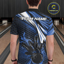 Load image into Gallery viewer, Custom Blue Flame Bowling Jerseys For Men, Hexagon Bowling Team Tournament Shirt IPHW10557