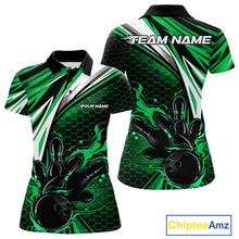 Load image into Gallery viewer, Custom Green Flame Bowling Jerseys For Women, Hexagon Bowling Team Tournament Shirt IPHW10558
