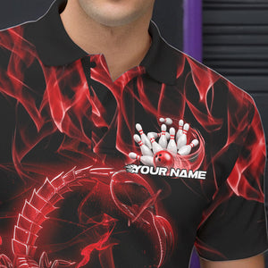 Custom Black And Red Flame Scorpio Zodiac Bowling Men Polo Shirts, Scorpion Bowler Outfit IPHW8973