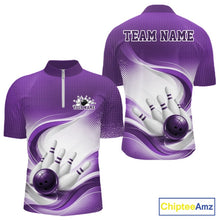 Load image into Gallery viewer, Custom Bowling Tournament Quarter-Zip Shirts For Men, Bowling League Team Shirt | Purple IPHW11373