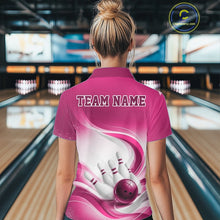 Load image into Gallery viewer, Custom Bowling Tournament Polo Shirts For Women, Bowling League Team Shirt | Pink IPHW11374