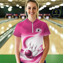 Load image into Gallery viewer, Custom Bowling Tournament Quarter-Zip Shirts For Women, Bowling League Team Shirt | Pink IPHW11374