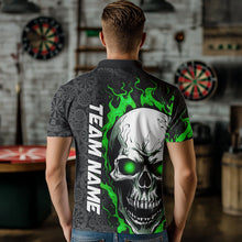 Load image into Gallery viewer, Black And Green Flame Skull Custom Dart Polo Shirts For Men, Fire Dart Team Jerseys IPHW8496